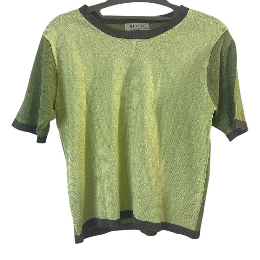 100%‎ Silk Bijou Green Knit Crewneck Short Sleeve Top   S